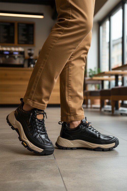 Siyah Hakiki Deri Erkek Günlük Ayakkabı 25K570 M