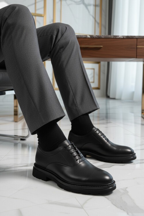 Siyah Hakiki Deri Erkek Günlük Ayakkabı 381 M