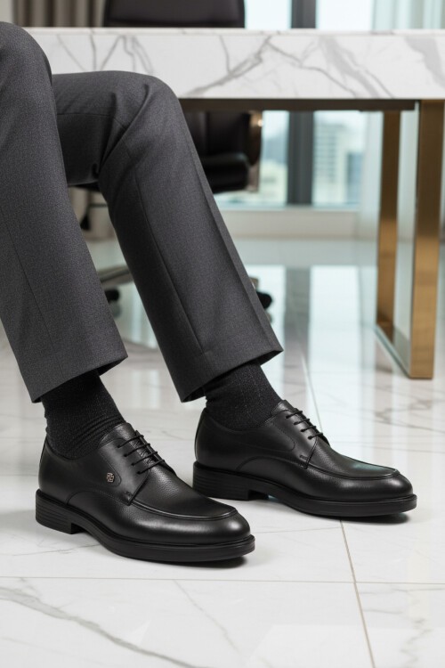 Siyah Hakiki Deri Erkek Günlük Ayakkabı 618 M