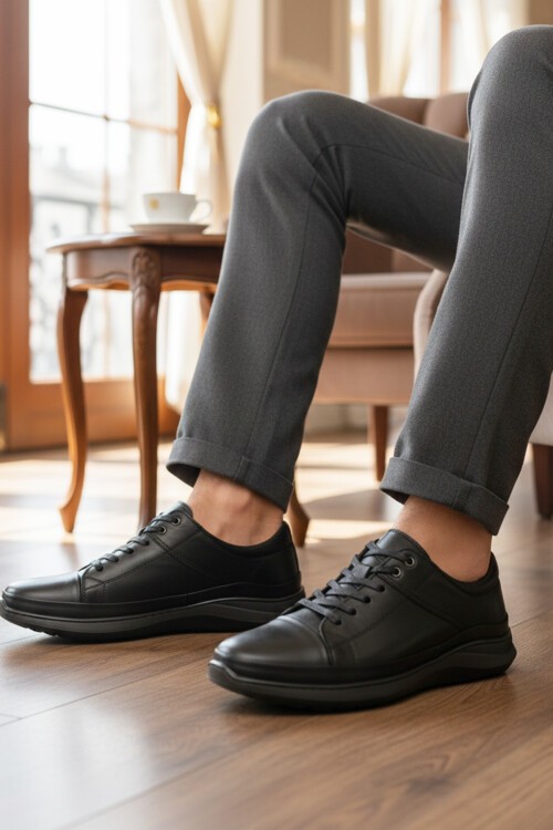 Siyah Hakiki Deri Erkek Günlük Ayakkabı Marcorossi 152-22585 M