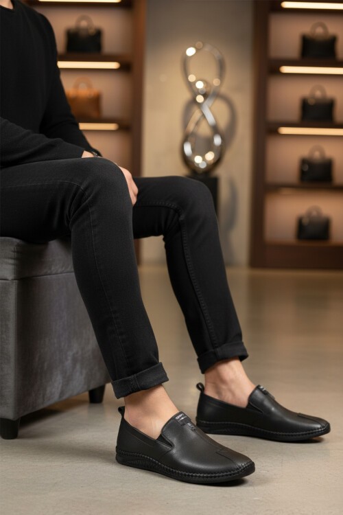 Siyah Hakiki Deri Ortopedik Erkek Günlük Ayakkabı Premium 308 M