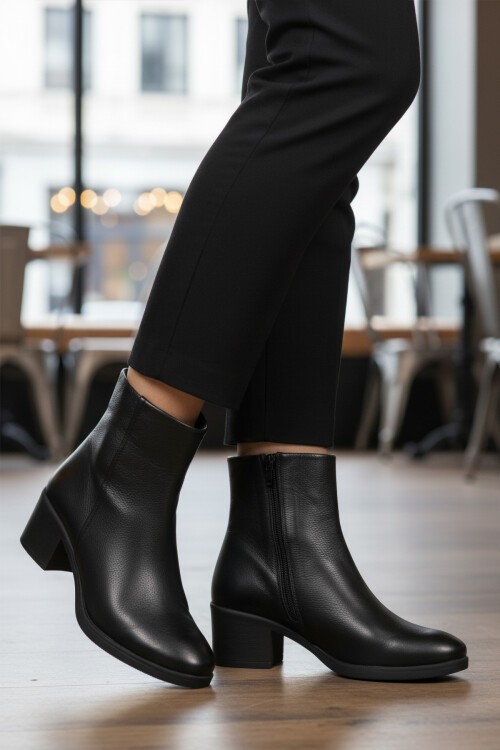 Siyah Hakiki Deri Kadın Bot 92162-1 Z