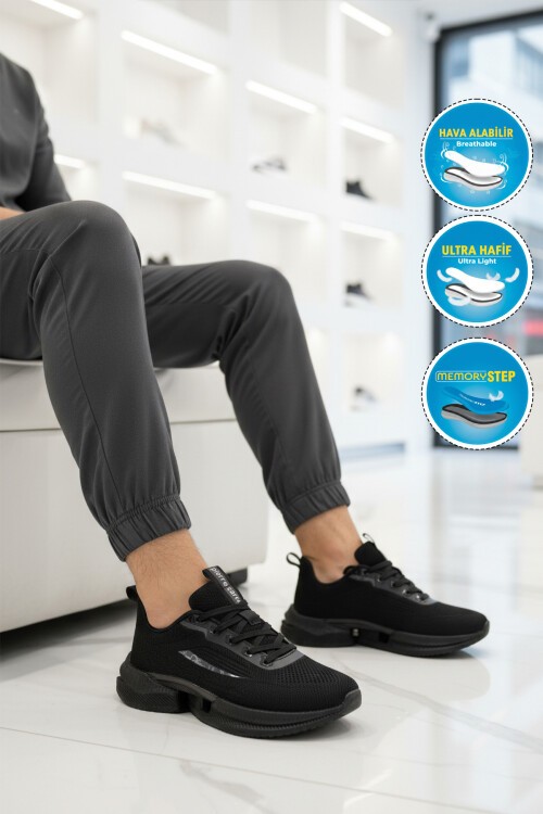 Siyah Tekstil Memory Foarm Erkek Spor Ayakkabı PCI-10033 M
