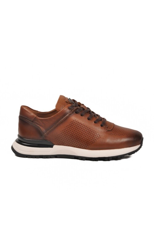 Taba Hakiki Deri Bağcıklı Delikli Nefes Alan Erkek Casual Sneaker Ayakkabı M217