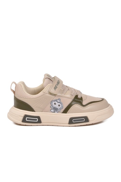 Bej-Haki Cırtlı Fileli Cırtlı Erkek Çocuk Spor Ayakkabı Sneaker 026 F