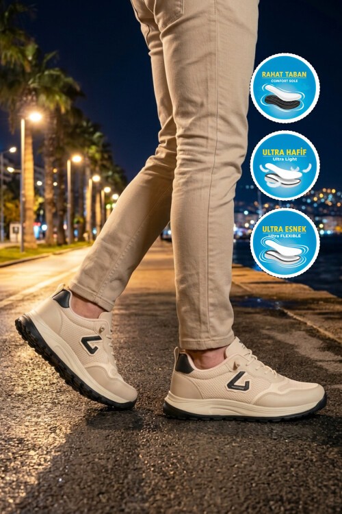 Bej-Lacivert Rahat Taban Erkek Spor Ayakkabı 2075 M
