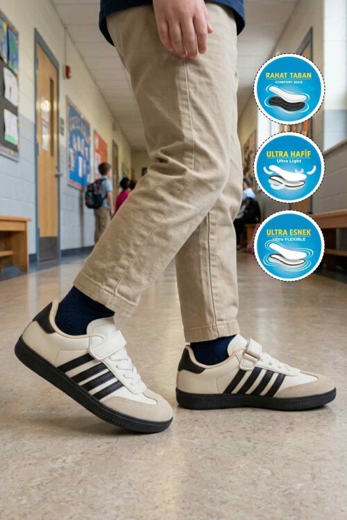 Bej-Siyah Hafif Çocuk Spor Ayakkabı 753 F
