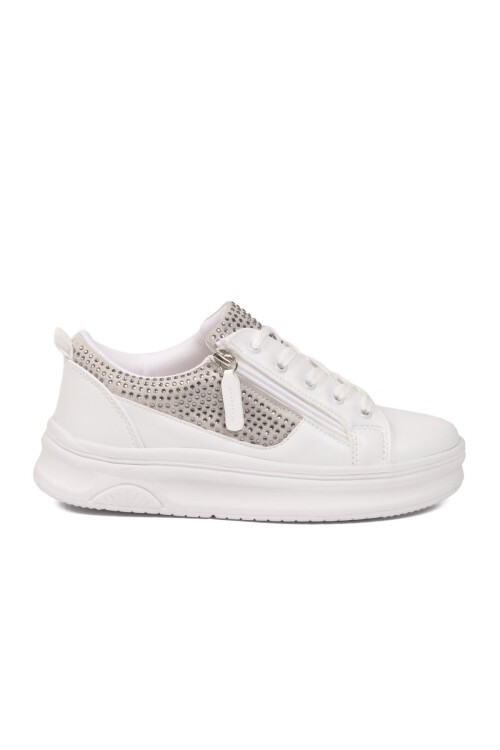 Beyaz-Buz Bağcıklı Kalın Tabanlı Kadın Casual Yürüyüş ve Spor Ayakkabı Sneaker 010