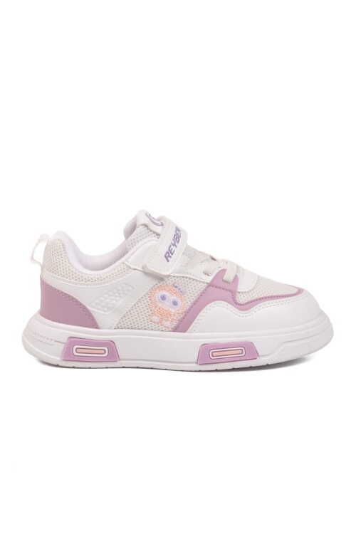 Beyaz-Lila Cırtlı Fileli Cırtlı Kız Çocuk Spor Ayakkabı Sneaker 026 F