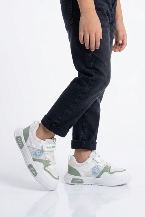 Beyaz-Mint Cırtlı Fileli Cırtlı Erkek Çocuk Spor Ayakkabı Sneaker 026 F