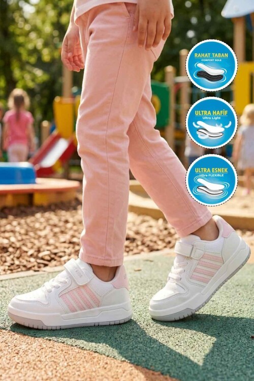 Beyaz-Pembe Rahat Taban Çocuk Spor Ayakkabı 752 F