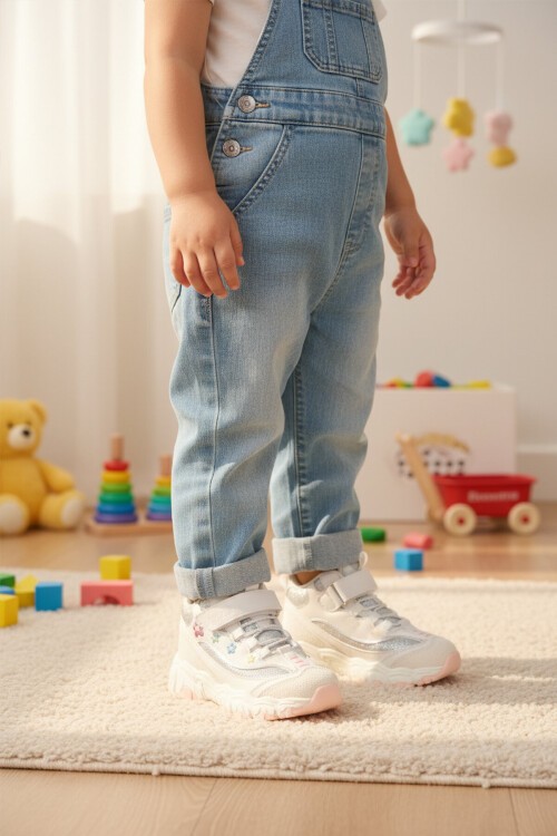 Beyaz Cırtlı Kız Çocuk Spor Ayakkabı Bella Uzun P