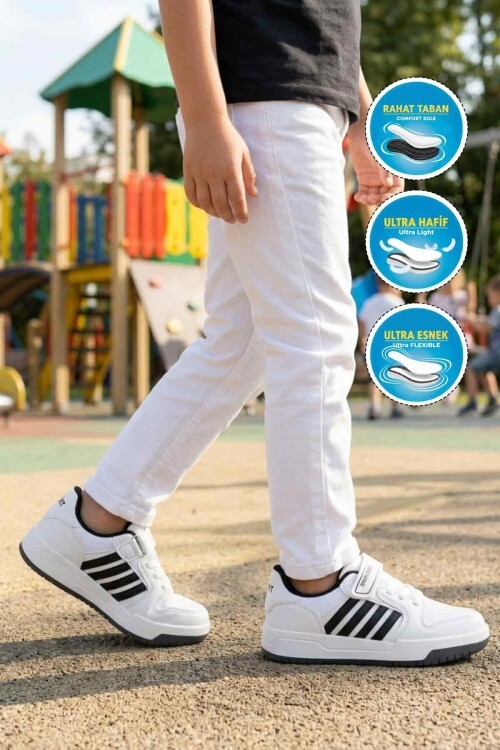 Beyaz-Siyah Rahat Taban Çocuk Spor Ayakkabı 752 F
