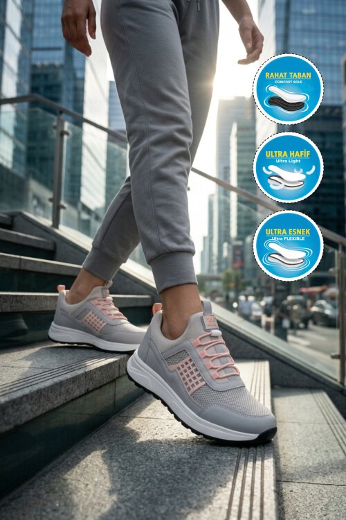 Buz-Pudra Hava Alabilen Tekstil Esnek Unisex Spor Ayakkabı 9060 G