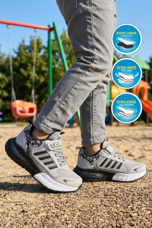 Buz-Siyah  Rahat Taban Çocuk Spor Ayakkabı 748 F