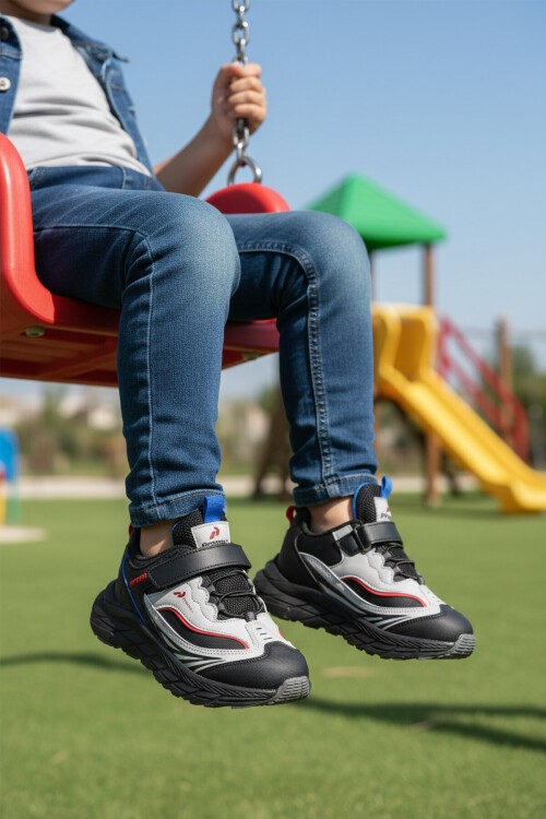 Buz-Siyah Cırtlı Erkek Çocuk Spor Ayakkabı 1987 F