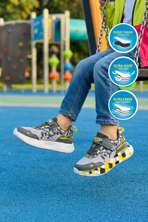 Ruffon Füme-Buz-Sarı Çocuk Spor Ayakkabı 1030 F