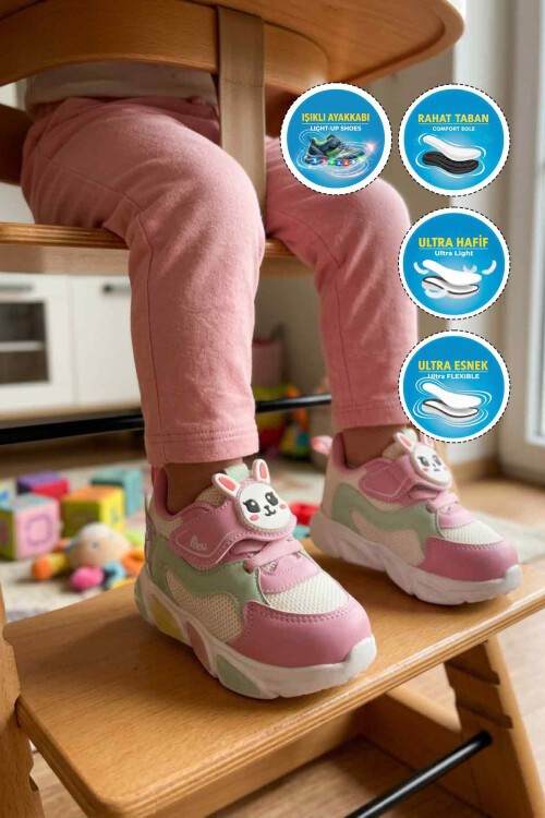 Fuşya  Fileli Hafif Cırtlı Bebek Spor Ayakkabı Luna B