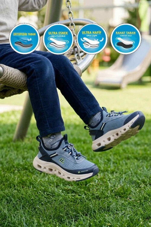 İndigo-Lacivert Tekstil Ortopedik Çocuk Spor Ayakkabı BXZ001 F Geniş Kalıp