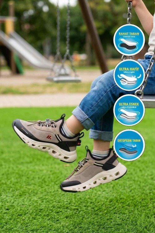 Kum-Siyah Tekstil Ortopedik Çocuk Spor Ayakkabı BXZ001 F Geniş Kalıp
