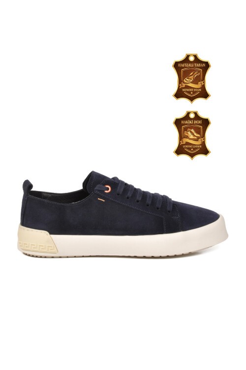 Lacivert Süet Hakiki Deri Bağcıklı Kalın Rahat Tabanlı Erkek Casual Sneaker Ayakkabı 5404