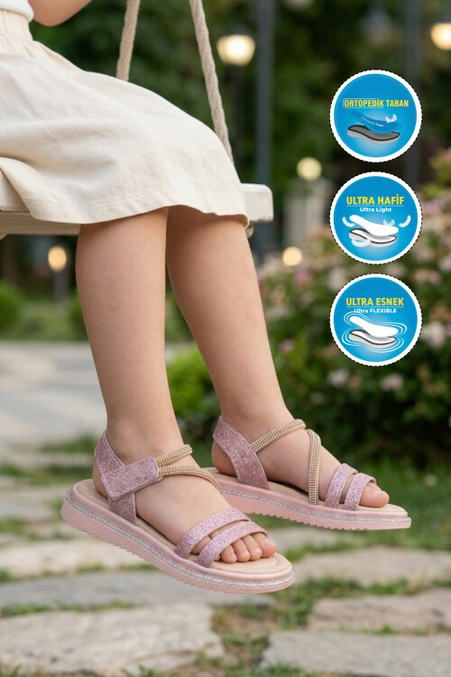 Pudra Hafif Ortopedik Taban Çocuk Sandalet 26A94 P