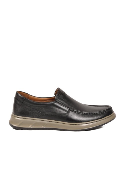 Siyah-Bej Hakiki Deri Yan Lastikli Erkek Casual Ayakkabı Loafer 024