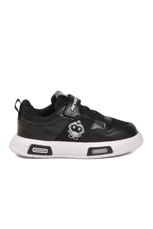 Siyah-Beyaz Cırtlı Fileli Cırtlı Erkek Çocuk Spor Ayakkabı Sneaker 026 F
