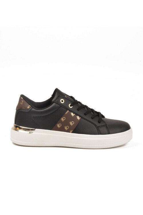 Siyah-Beyaz Bağcıklı Hafif Kadın Sneaker BNI-12132 G