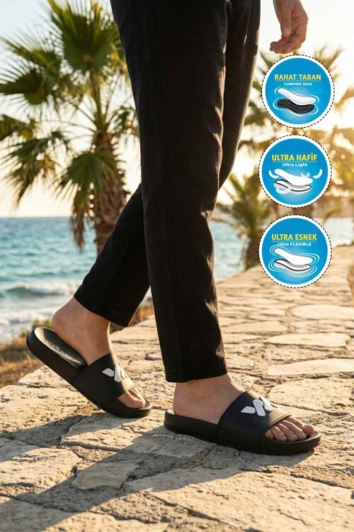 Siyah-Beyaz Hafif Unisex Terlik 8000-02 G