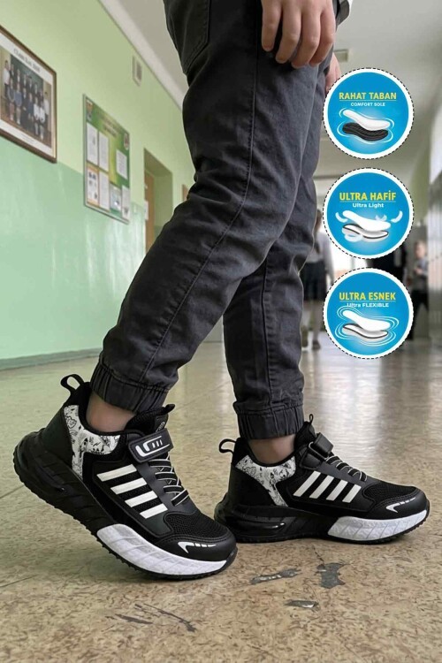 Siyah-Beyaz  Rahat Taban Çocuk Spor Ayakkabı 748 F
