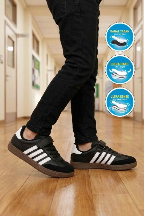Siyah-Beyaz Hafif Çocuk Spor Ayakkabı 753 F