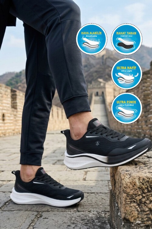 Siyah-Beyaz Rahat Taban Hava Alabilen Erkek Spor Ayakkabı 101 25063 M