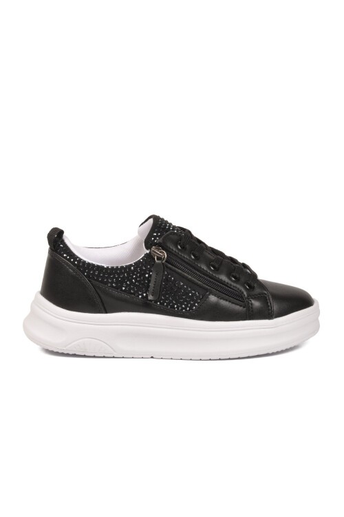 Siyah-Beyaz Bağcıklı Kalın Tabanlı Kadın Casual Yürüyüş ve Spor Ayakkabı Sneaker 010
