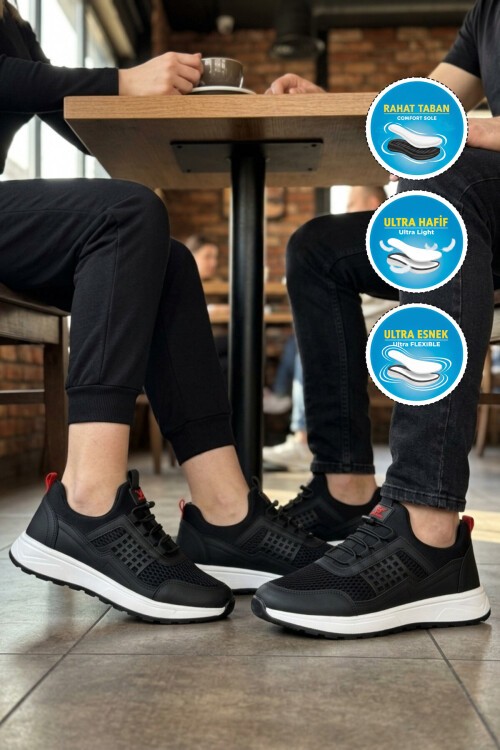 Siyah-Beyaz Hava Alabilen Tekstil Esnek Unisex Spor Ayakkabı 9060 G