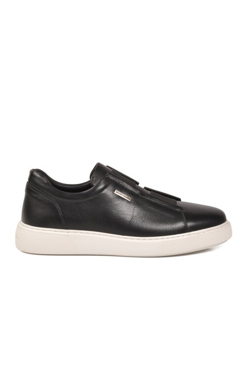 Siyah Hakiki Deri Büyük Numara Lastik Bantlı Erkek Casual Sneaker Ayakkabı 1662605B