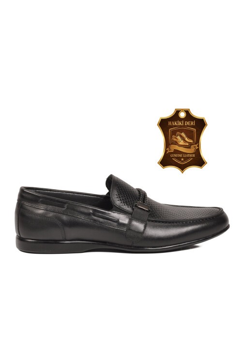 Siyah Hakiki Deri Kroko Desenli Erkek Casual Ayakkabı Loafer 2076