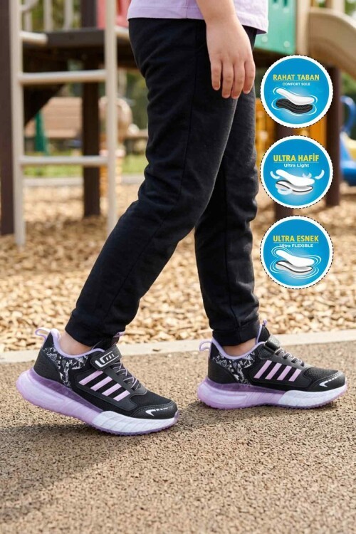 Siyah-Lila  Rahat Taban Çocuk Spor Ayakkabı 748 F