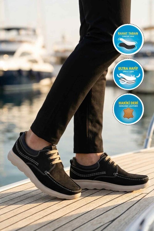 Siyah Nubuk Hakiki Deri ComfortSole Taban Erkek Günlük Premium Ayakkabı M