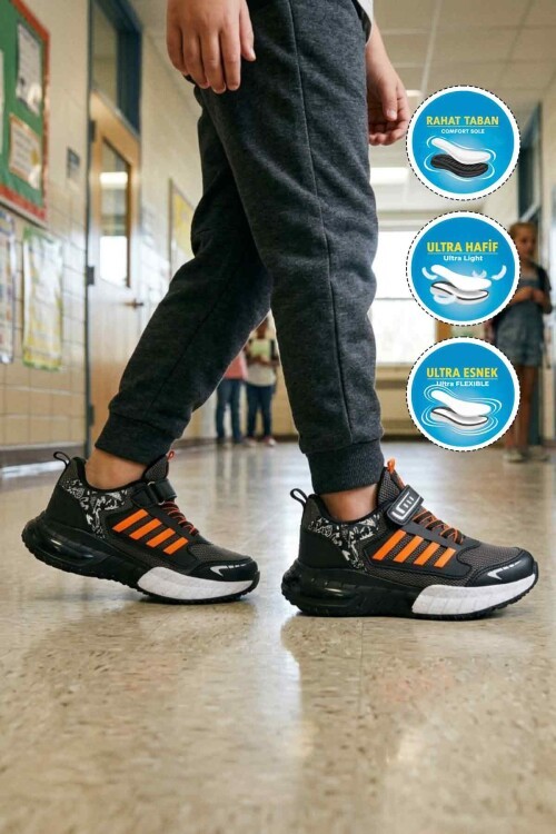 Siyah-Oranj  Rahat Taban Çocuk Spor Ayakkabı 748 F