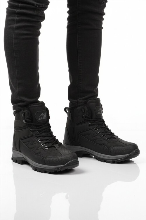 Siyah Bağcıklı Fermuarlı Soğuğa Dirençli Kaymaz Unisex Outdoor Trekking Bot 980