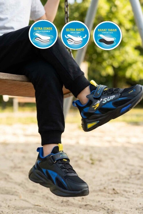 Siyah-Sarı-Saks Tekstil Rahat Taban Erkek Çocuk Spor Ayakkabı 2470 F