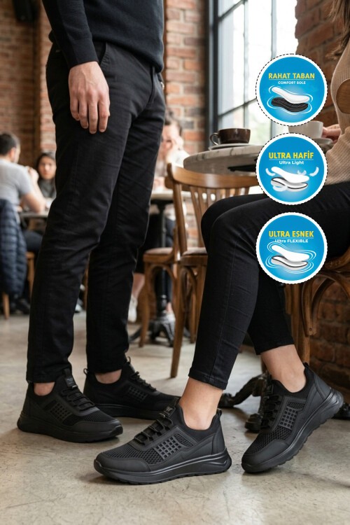 Siyah Hava Alabilen Tekstil Esnek Unisex Spor Ayakkabı 9060G
