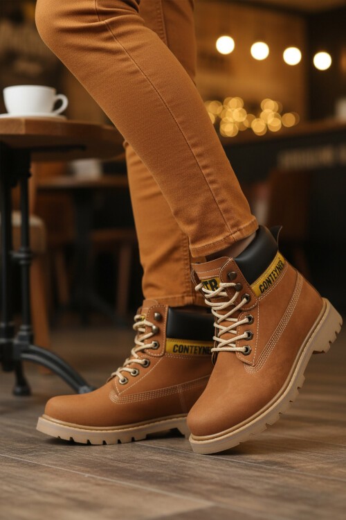 Tarçın Nubuk Bağcıklı Kalın Kaymaz Tabanlı Unisex Bilek Bot 922