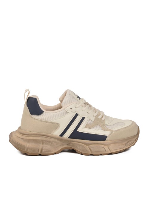 Bej Fileli Nefes Alabilen Rahat Kalın Tabanlı Bağcıklı Unisex Yürüyüş Spor Ayakkabi BNI-10280