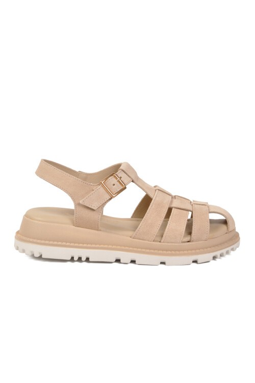 Bej Süet Hakiki Deri Comfort Taban Kadın Sandalet Z796 Z