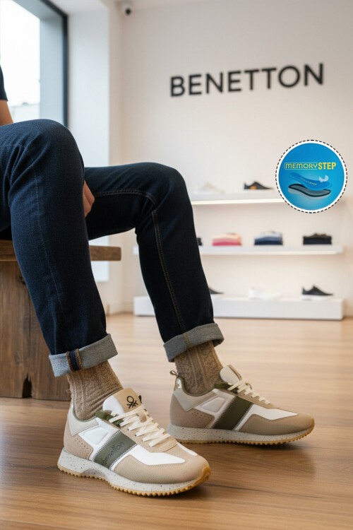 Bej Bağcıklı Kalın Tabanlı Erkek Yürüyüş ve Spor Ayakkabı Sneaker BNI-12114