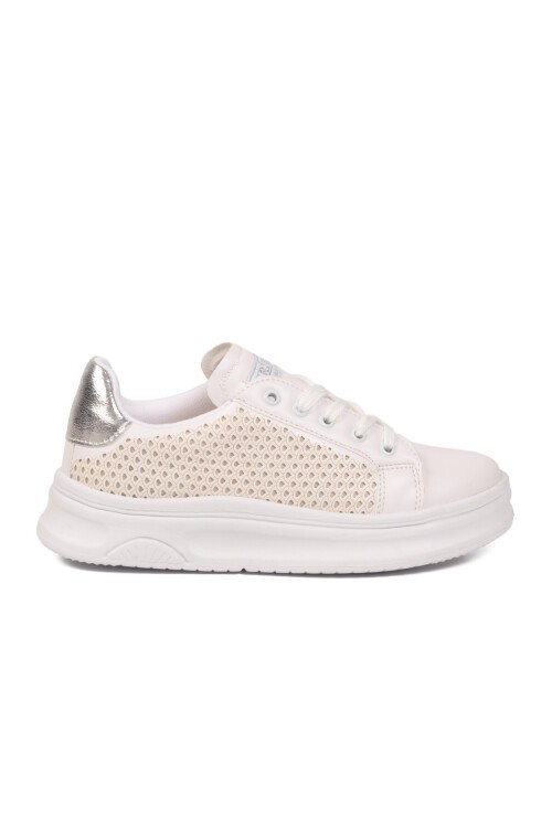 Beyaz-Beyaz Bağcıklı Kalın Tabanlı Kadın Casual Yürüyüş ve Spor Ayakkabı Sneaker 014