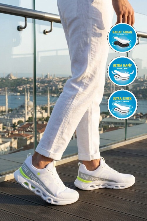Beyaz-Gri Fileli Rahat Hafif Erkek Spor Ayakkabı 26101 M