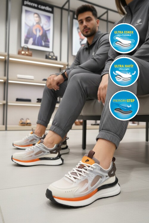 Beyaz Kahve Memory Foarm Unisex Spor Ayakkabı PCI-10106 Z